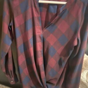 Ann Taylor Blue and Red Checkered Blouse
